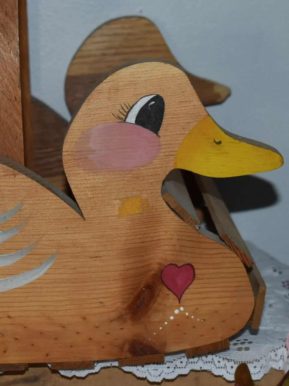 Vintage Handmade Painted Wood Duck Storage Basket Cottage Farmhouse Decor